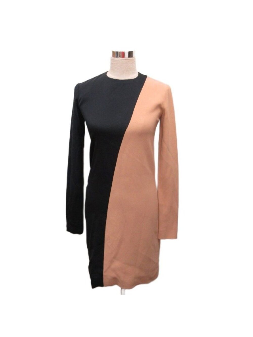 Celine Phoebe Philo Era Dress Bicolor Long Sleeve Bias Knee-Length Black 36
